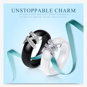 6mm High Quality Black And White Simple Style Two Line Crystal Ziron Ceramic Rings