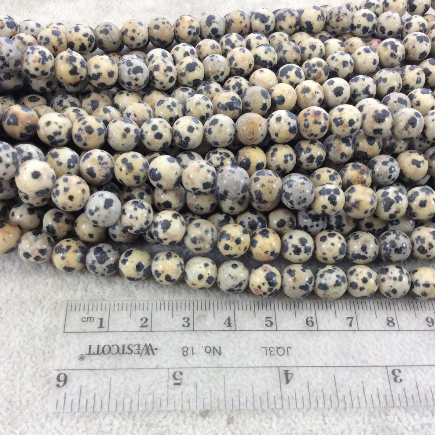 8mm Glossy Finish Natural Dalmatian Jasper Round/Ball Shaped Beads with 2mm Holes - 7.75" Strand (Approx. 24 Beads) - LARGE HOLE BEADS