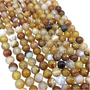 8mm Natural Mixed Yellow/Brown Agate Faceted Glossy Round/Ball Shape Beads W 1.5mm Holes - 7.5" Strand (Approx. 24 Beads) - LARGE HOLE BEADS