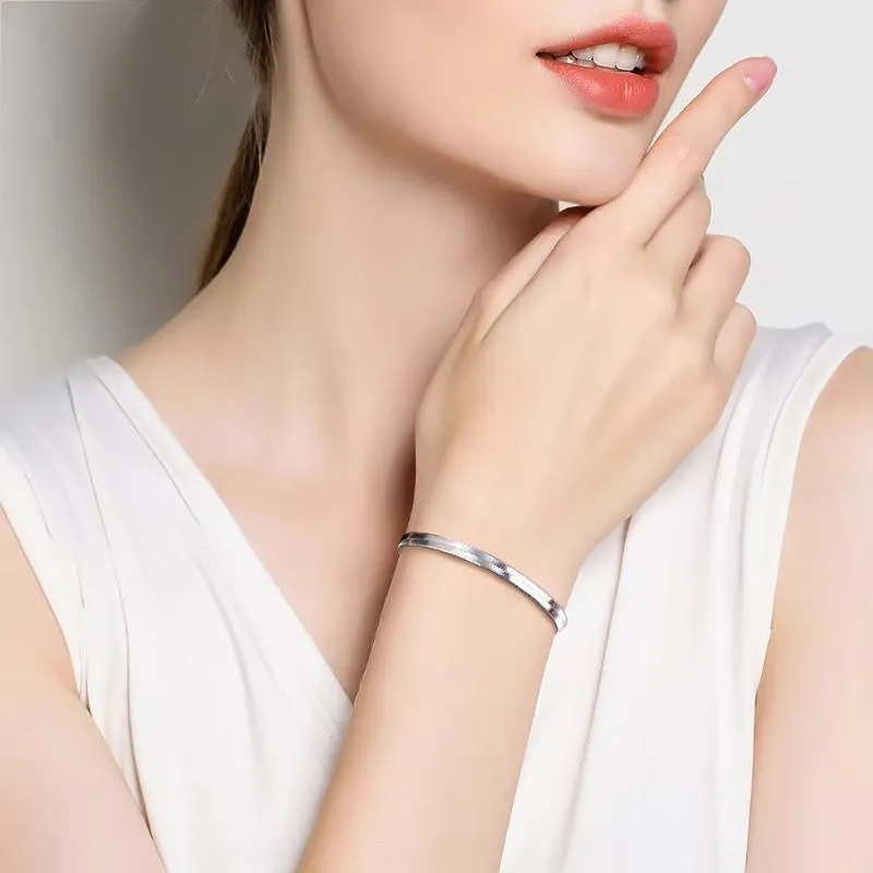 925 Sterling Silver 4.5mm Italian Handmade Flexible Flat Herringbone Bracelet for Women