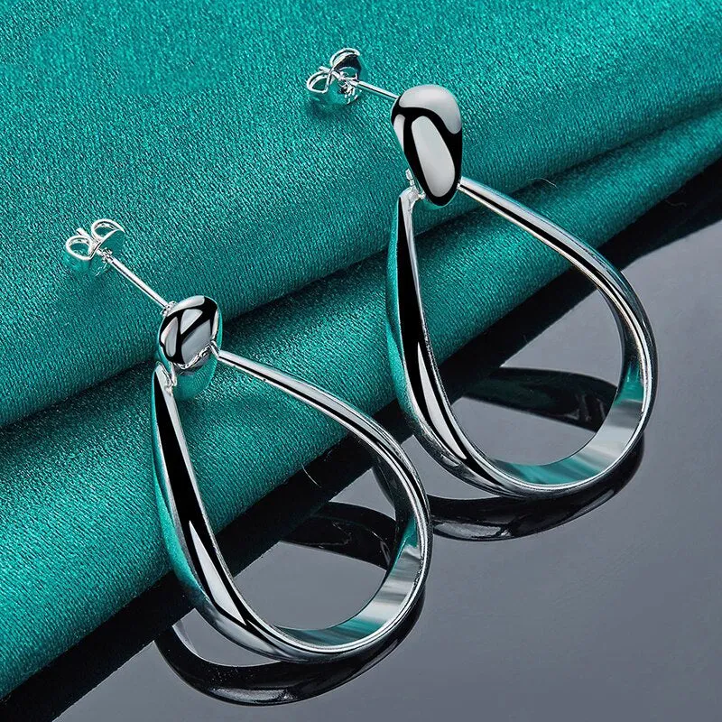 .925 Sterling Silver Classic Big Circle Drop Charm Earrings