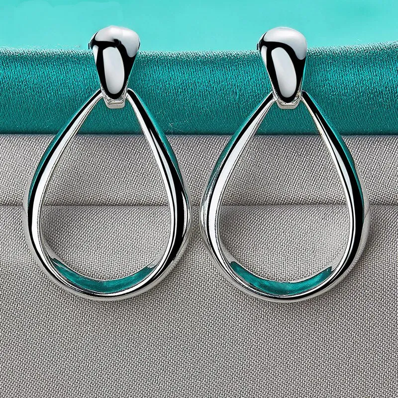 .925 Sterling Silver Classic Big Circle Drop Charm Earrings