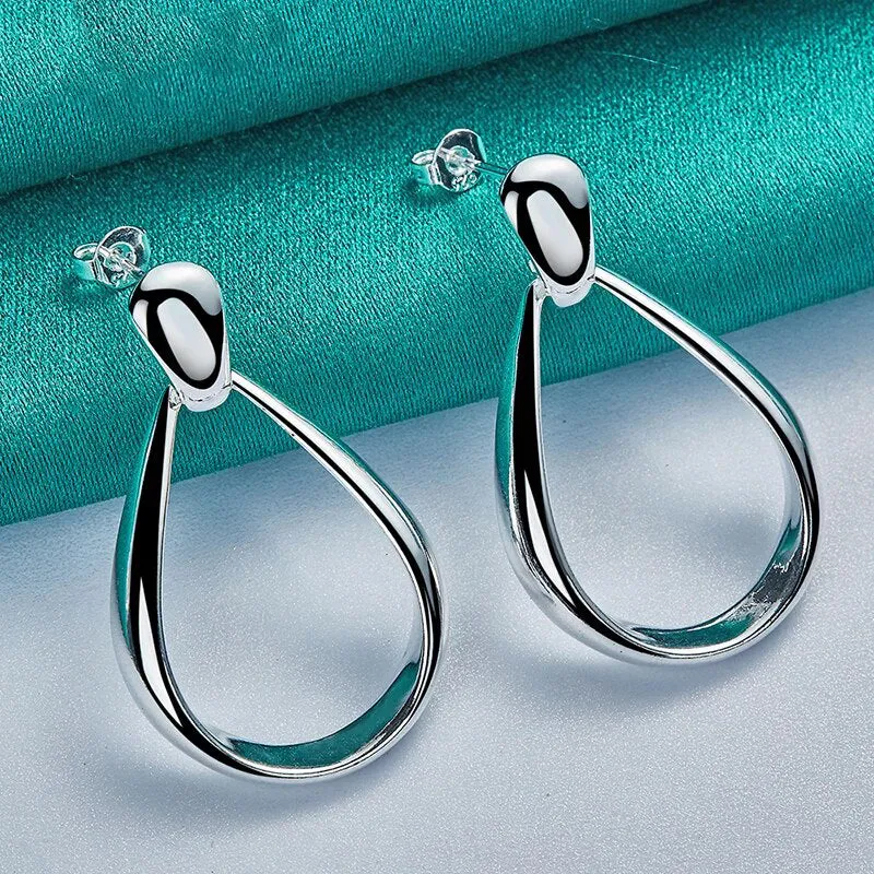 .925 Sterling Silver Classic Big Circle Drop Charm Earrings