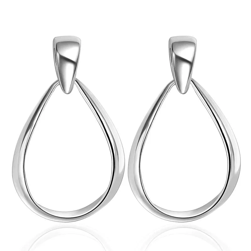 .925 Sterling Silver Classic Big Circle Drop Charm Earrings