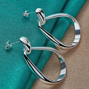.925 Sterling Silver Classic Big Circle Drop Charm Earrings