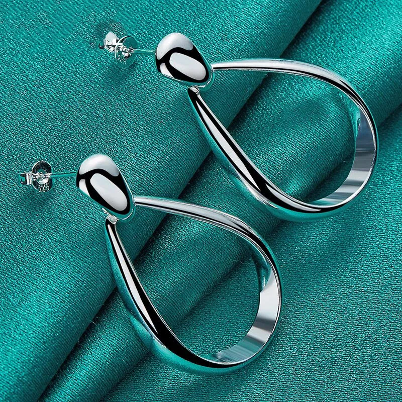 .925 Sterling Silver Classic Big Circle Drop Charm Earrings