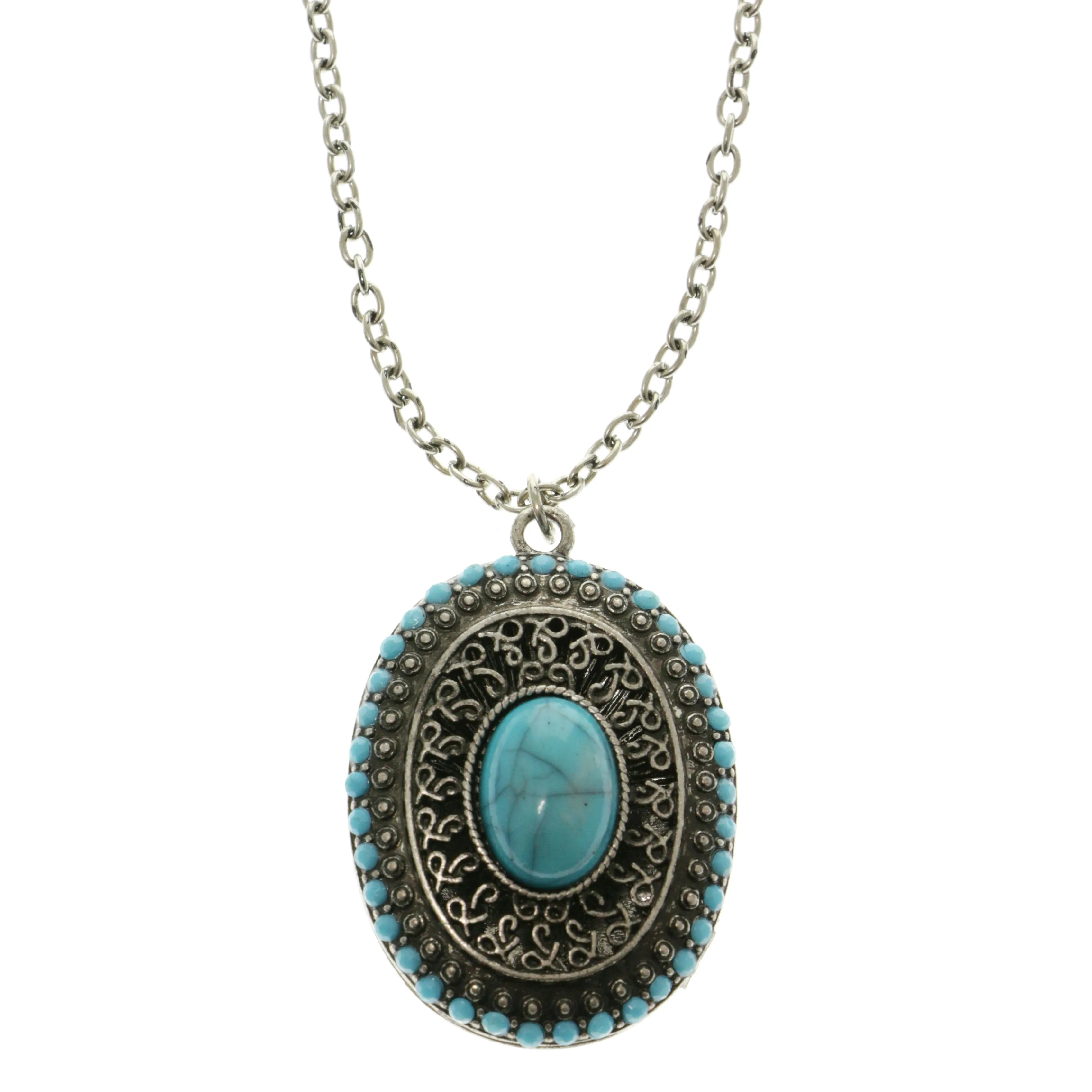 Adjustable Length Pendant-Necklace With Faceted Accents Blue & Silver-Tone Colored #2622