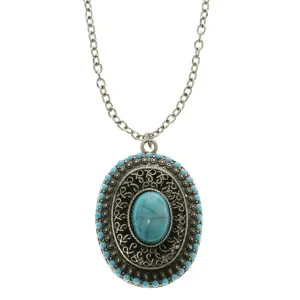 Adjustable Length Pendant-Necklace With Faceted Accents Blue & Silver-Tone Colored #2622