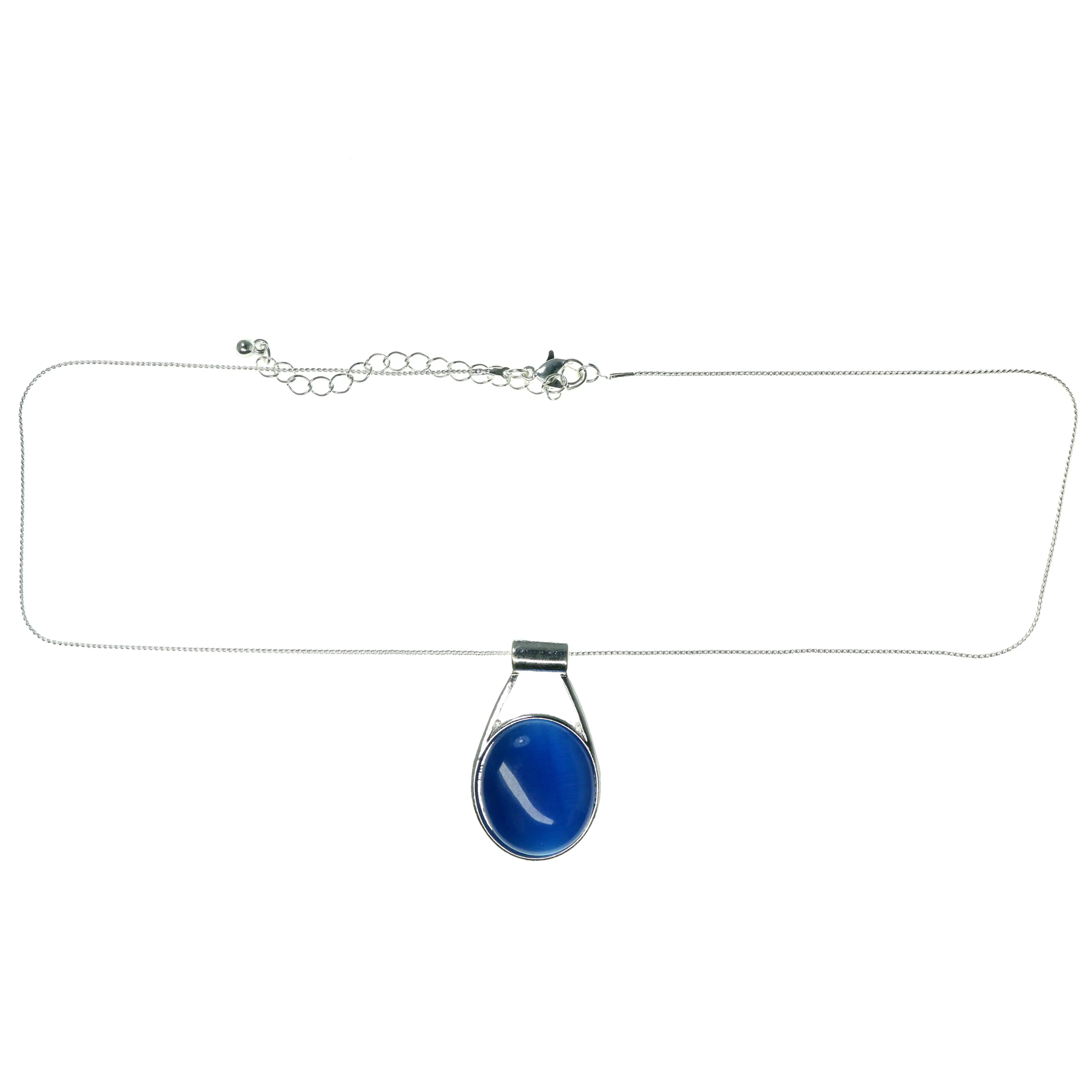 Adjustable Length Pendant-Necklace With Faceted Accents Silver-Tone & Blue Colored #3588