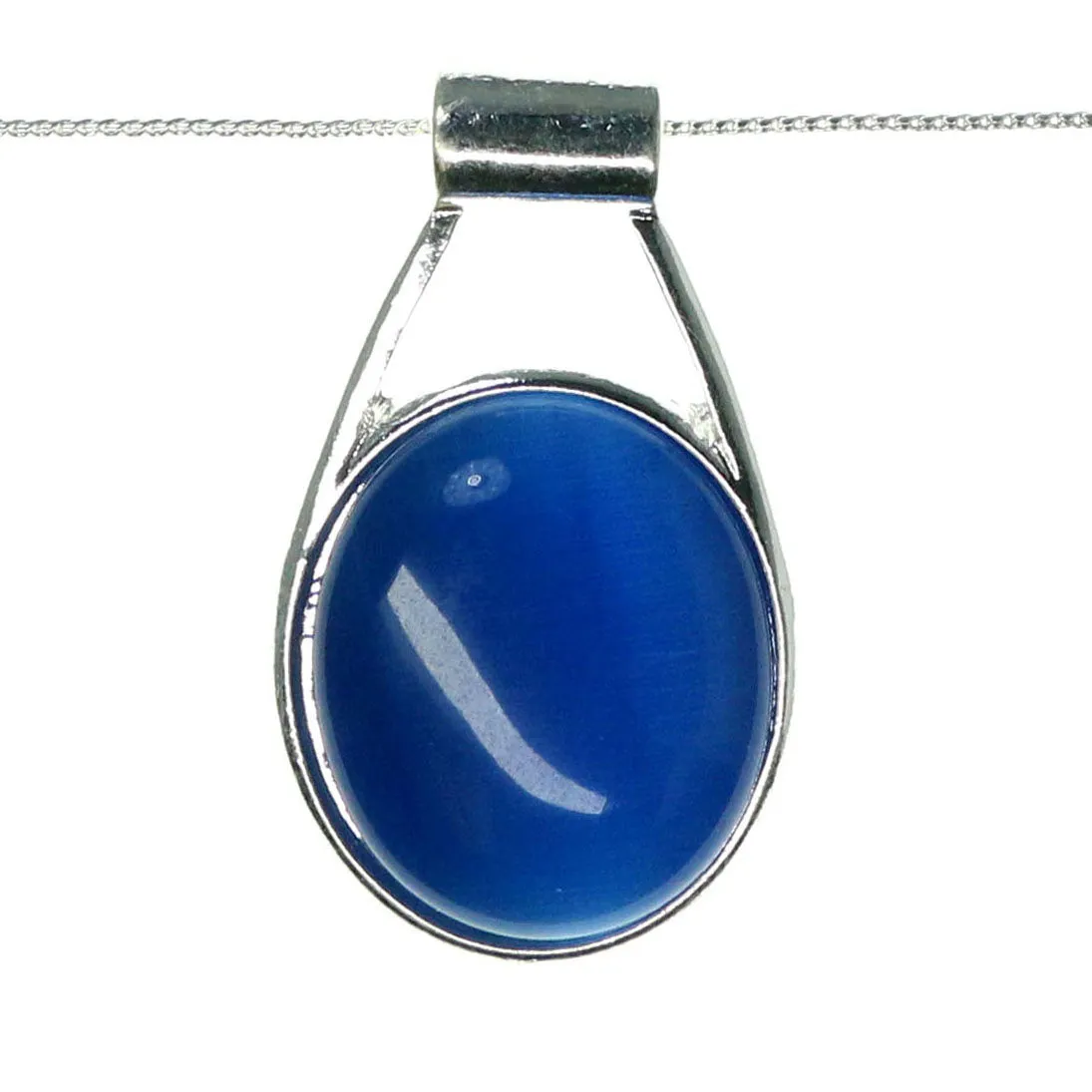 Adjustable Length Pendant-Necklace With Faceted Accents Silver-Tone & Blue Colored #3588