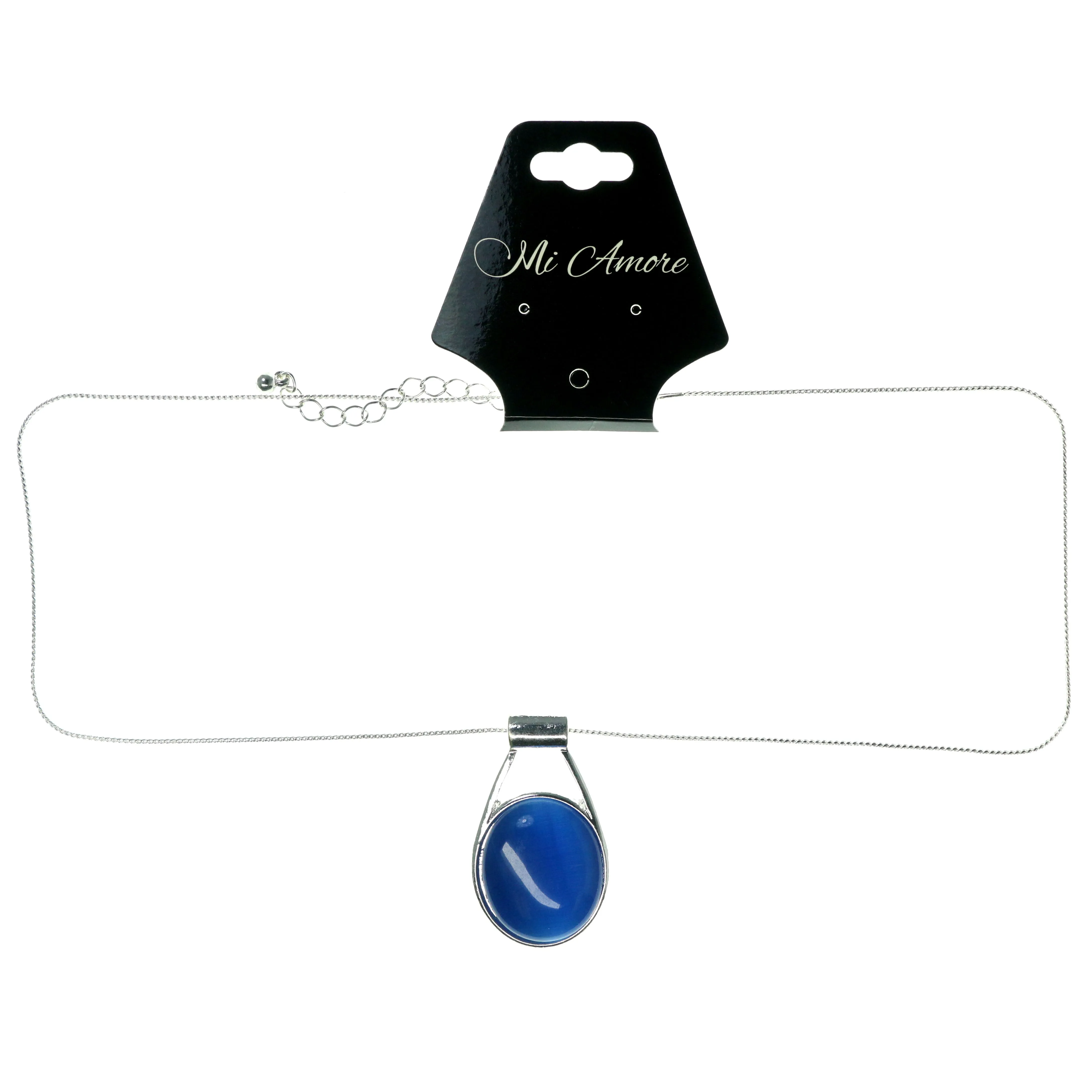 Adjustable Length Pendant-Necklace With Faceted Accents Silver-Tone & Blue Colored #3588
