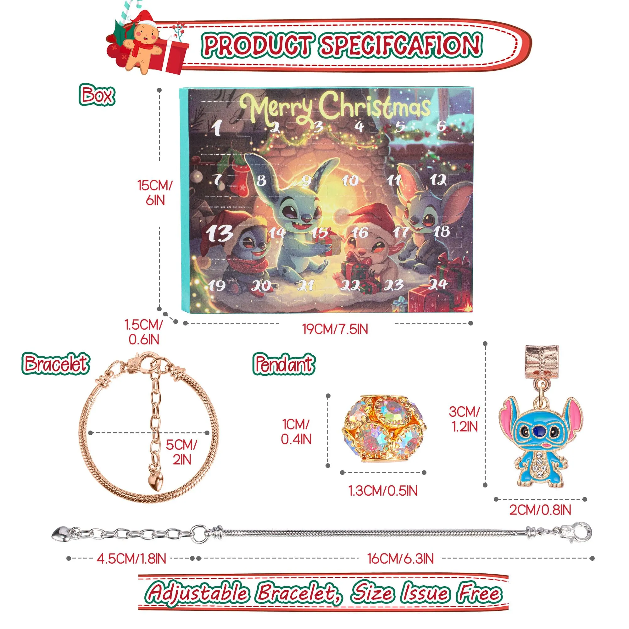 Advent Calendar 2024 Kids, 24 Days Christmas Countdown Calendar with Bracelet