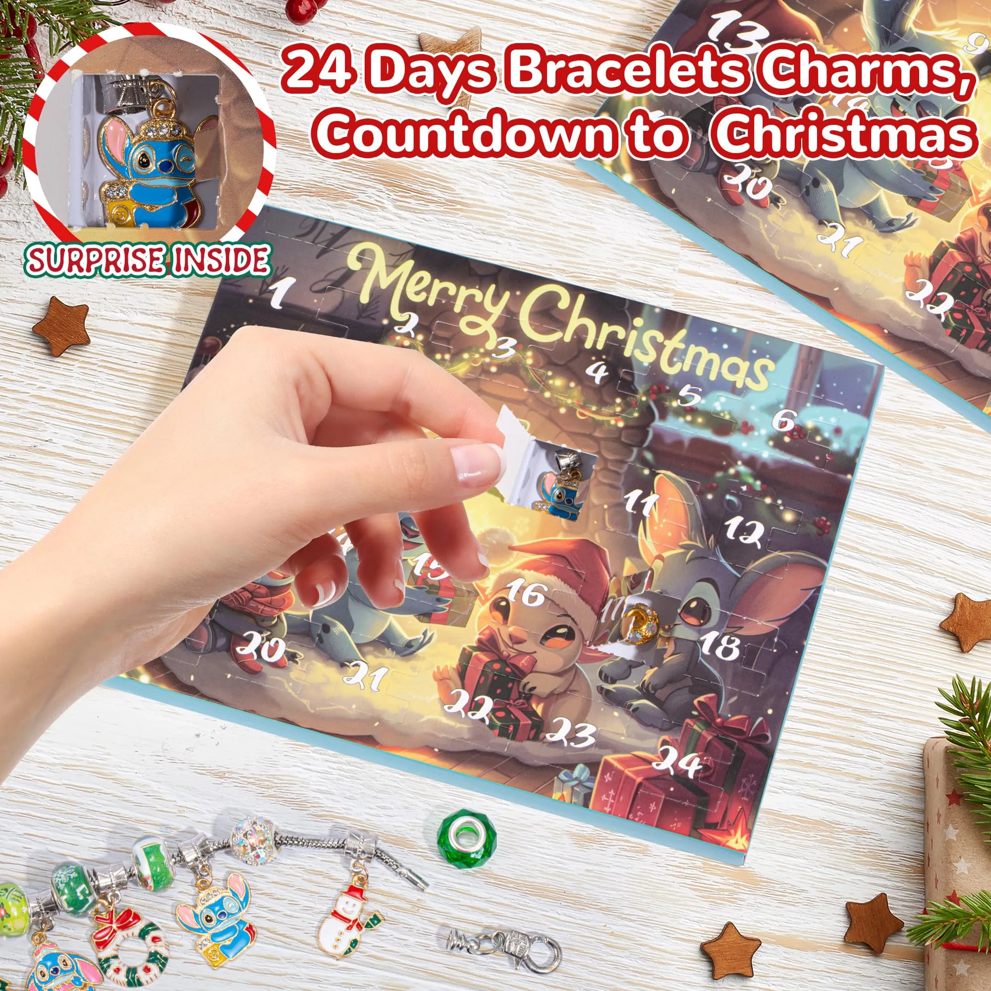 Advent Calendar 2024 Kids, 24 Days Christmas Countdown Calendar with Bracelet