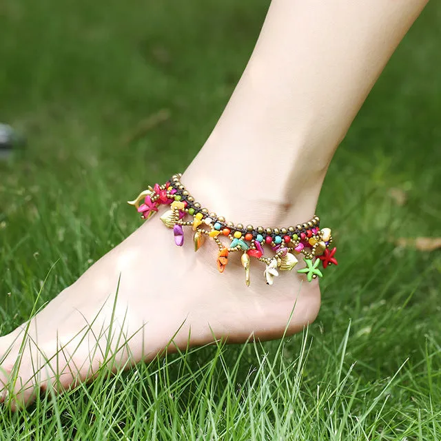 Amulet Beach Jewelry Bell Dolphin Starfish Beads Anklets Chain Bracelet Cheville Bohemia