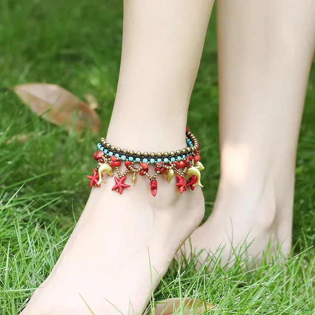 Amulet Beach Jewelry Bell Dolphin Starfish Beads Anklets Chain Bracelet Cheville Bohemia