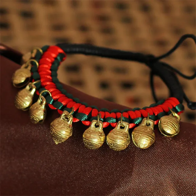 Anklets 2016 new accessories DIY weaving bronze bells retro foot rope jewelry bracelet enkelbandje girl gift BT001