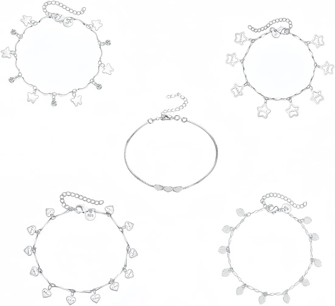 Anklets for Women, 925 Silver Anklets set, Ankle Bracelets for Women, Dainty Foot Jewelry, Waterproof Summer Accessories