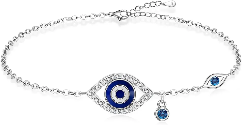 Anklets for Women Evil Eye Anklets for Women Sterling Silver 925 Mothers Day Jewelry Waterproof Adjustable Nice Evil Eye Gift Protection