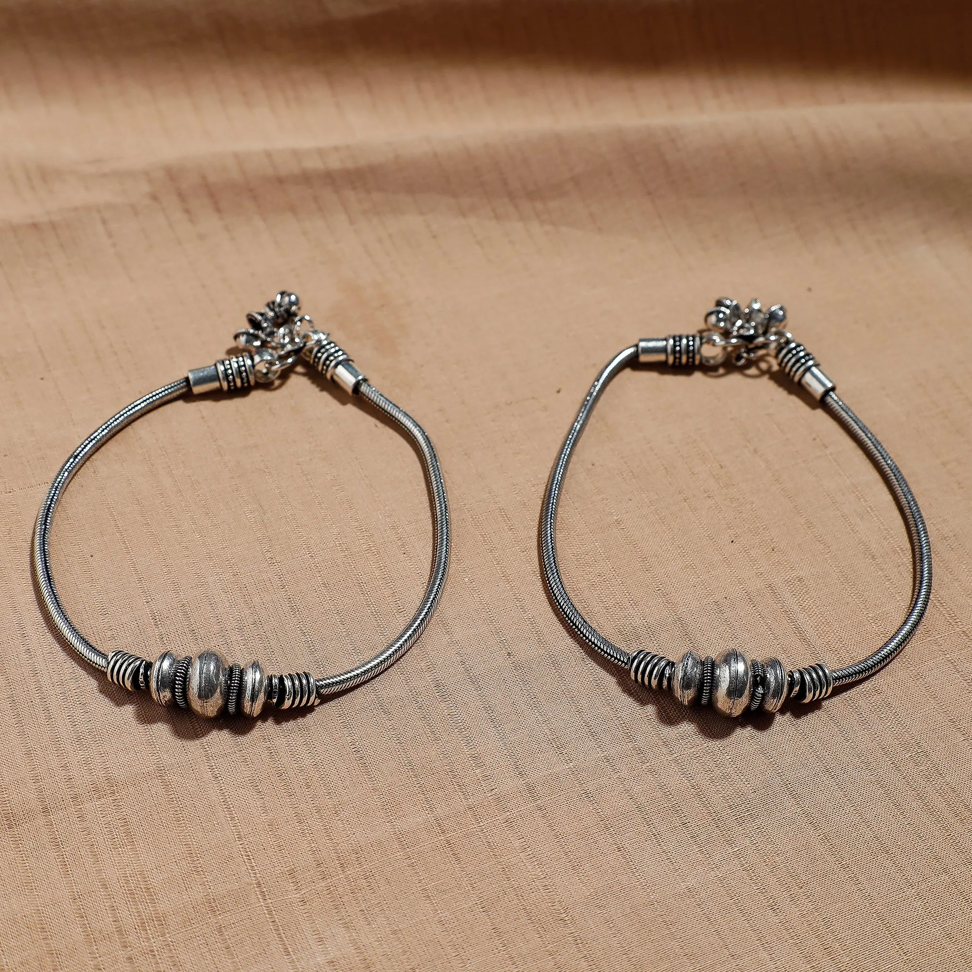 Antique Finish Oxidised German Silver Anklets