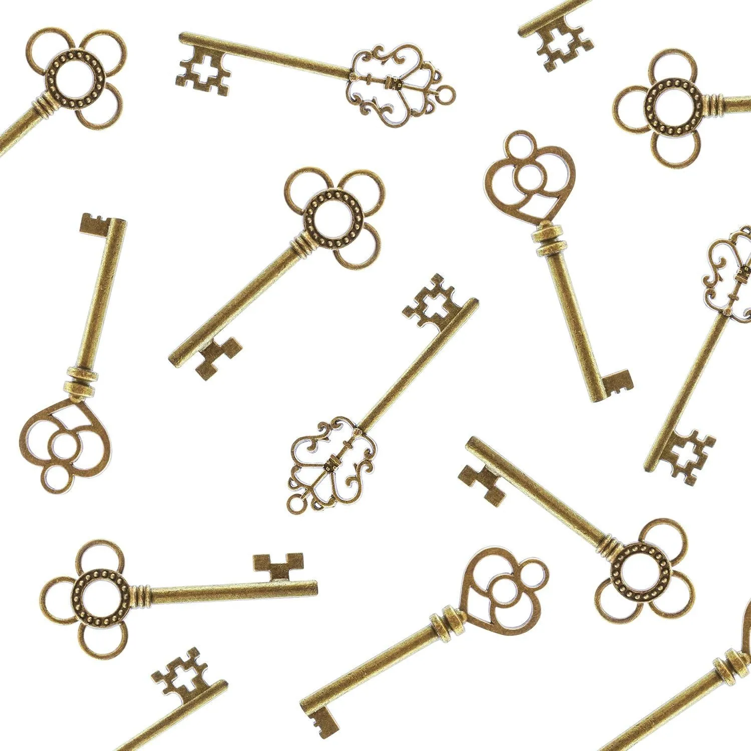 Antique Style Bronze Brass Skeleton Castle Dungeon Pirate Keys for Birthday Party Favors, Mini Treasure Gifts, Medieval Middle Ages Theme (30 Pieces) (Gold)