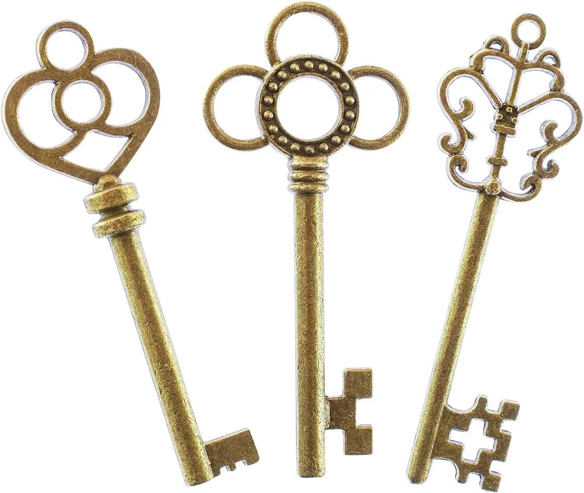 Antique Style Bronze Brass Skeleton Castle Dungeon Pirate Keys for Birthday Party Favors, Mini Treasure Gifts, Medieval Middle Ages Theme (30 Pieces) (Gold)