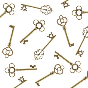Antique Style Bronze Brass Skeleton Castle Dungeon Pirate Keys for Birthday Party Favors, Mini Treasure Gifts, Medieval Middle Ages Theme (30 Pieces) (Gold)
