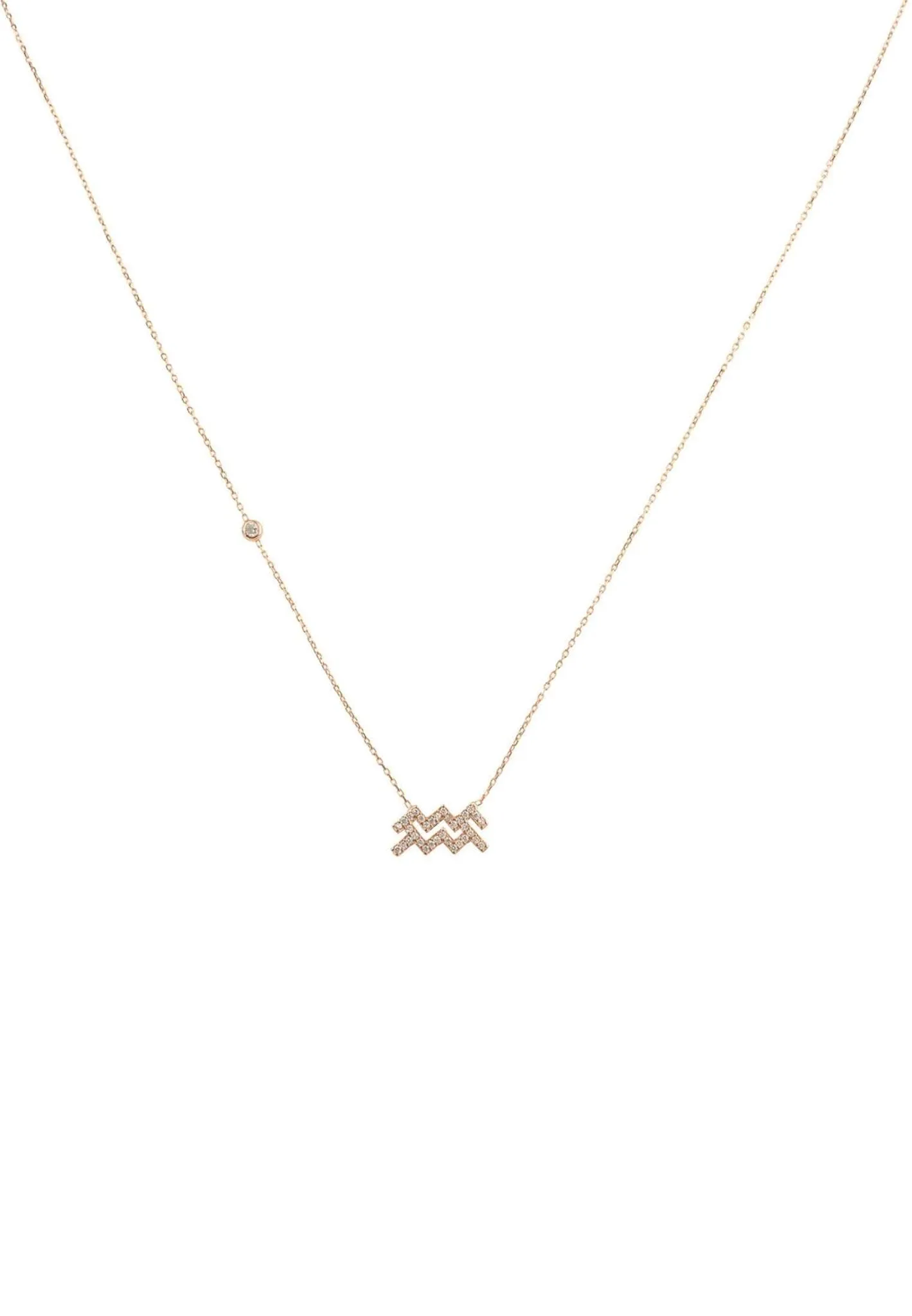 Aquarius Zodiac Necklace Dipped in Rose Gold with White Zircons