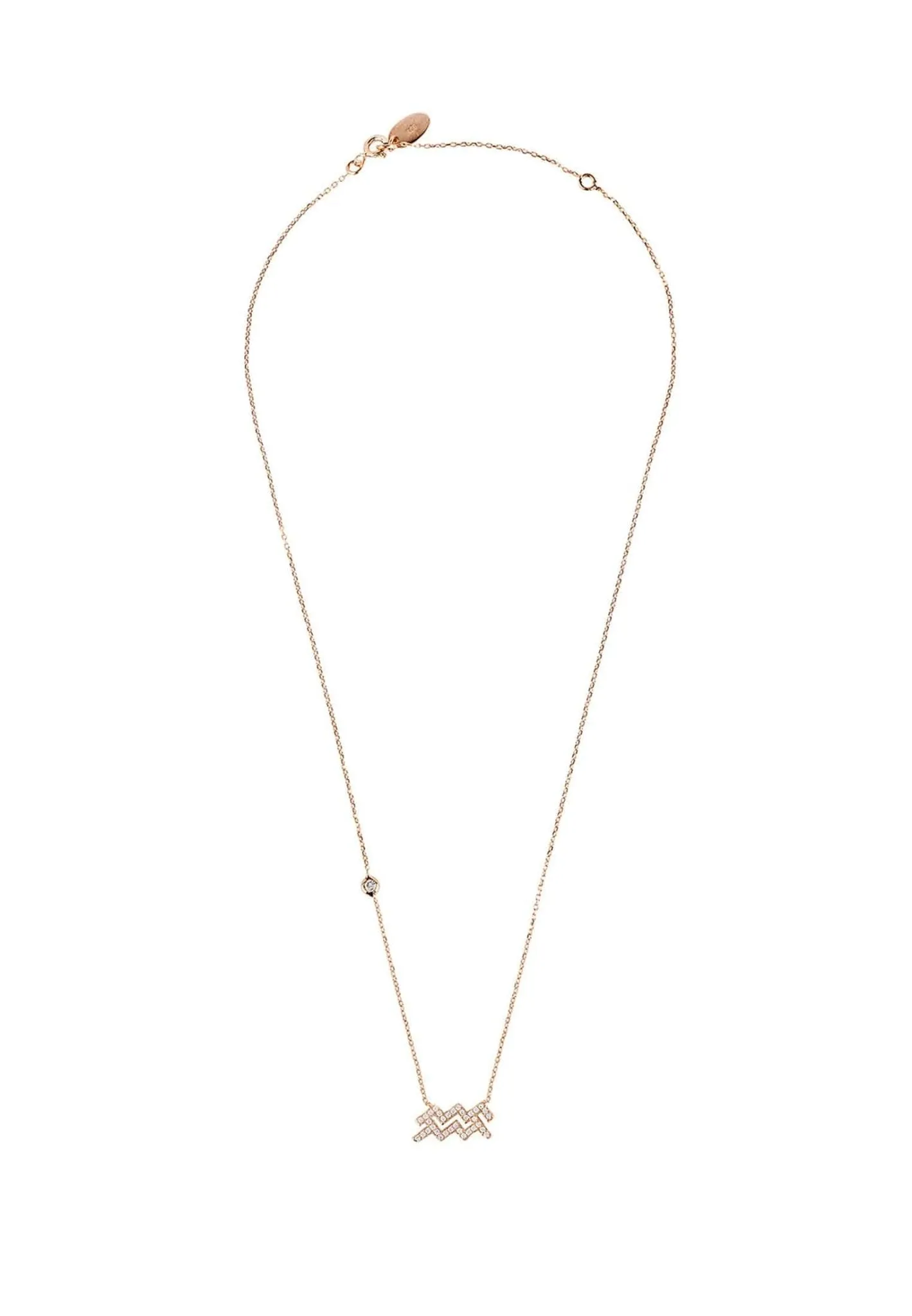 Aquarius Zodiac Necklace Dipped in Rose Gold with White Zircons