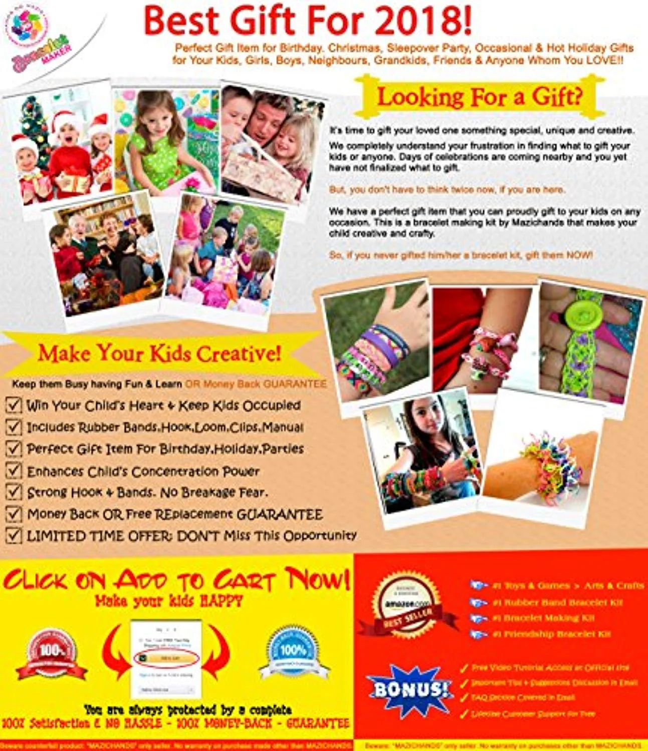 Arts and Crafts for Girls - Best Birthday Toys/DIY for Kids - Premium Bracelet(Jewelry) Making Kit - Friendship Bracelets Maker/Craft Kits with Loom,Rubber Bands