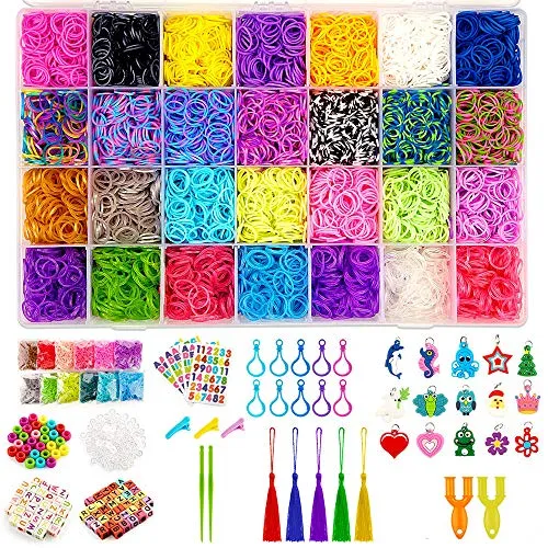 AX19001 Rubber Band Bracelet Kit for Girls Toys - 11700  PCS DIY Bracelet Making Kit Includes 10000  Bands in 28 Colors, 175 Beads, 30 Charms, 5 Tassels, 5 Crochet Hooks, 3 Hair Clips