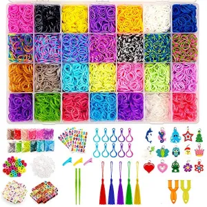 AX19001 Rubber Band Bracelet Kit for Girls Toys - 11700  PCS DIY Bracelet Making Kit Includes 10000  Bands in 28 Colors, 175 Beads, 30 Charms, 5 Tassels, 5 Crochet Hooks, 3 Hair Clips