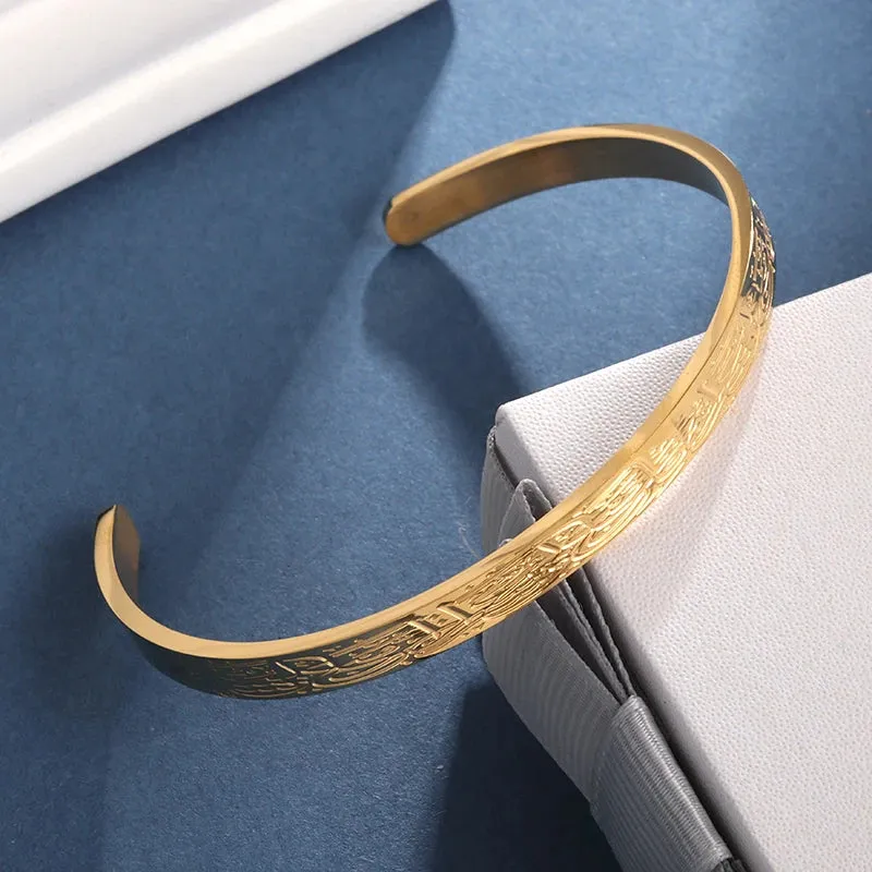 Ayatul Kursi Stainless Steel Bangles Islamic Muslim Quran Verse Cuff Bracelet Men Arabic Calligraphy Messenger Jewelry