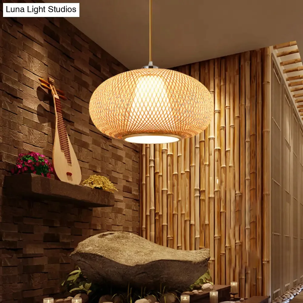 Bamboo Suspension Lighting: Minimalist Drum Pendant Ceiling Light