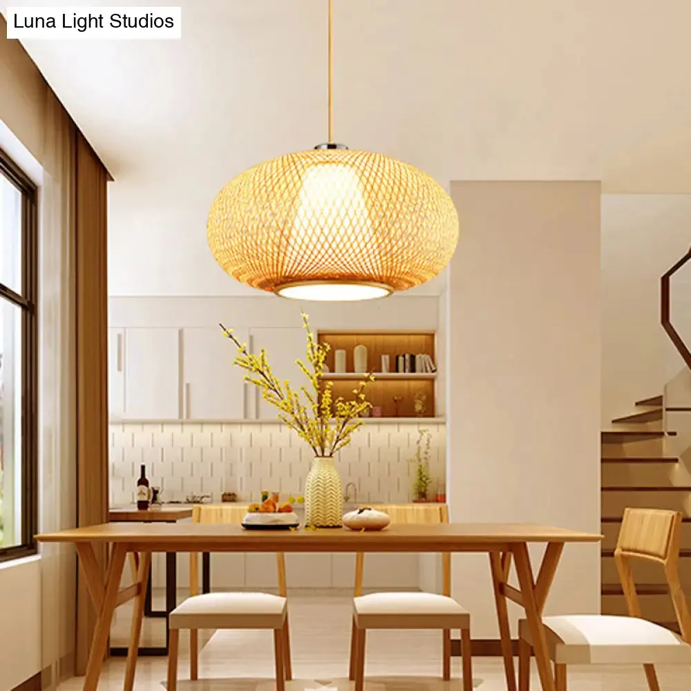 Bamboo Suspension Lighting: Minimalist Drum Pendant Ceiling Light