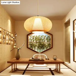 Bamboo Suspension Lighting: Minimalist Drum Pendant Ceiling Light