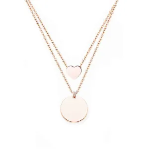 Baobei Women Layered Necklace Circle Pendants Rose Gold Plated Stainless Steel circle Necklace Heart Double Row Necklace Round Charms Minimalist Style Geometric Design Nickel Free