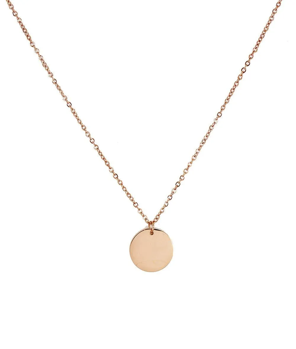 Baobei Women Nickel Free Necklace Circle Pendants Rose Gold Plated Stainless Steel circle Necklace Round Charms Minimalist Style Geometric Design