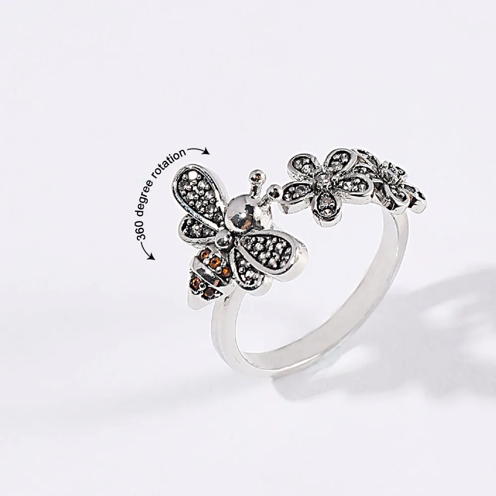 Bee Daisy Rotating Rings Adjustable Fidget Rings for Anxiety Relieving Stress Jewelry Gift for Women