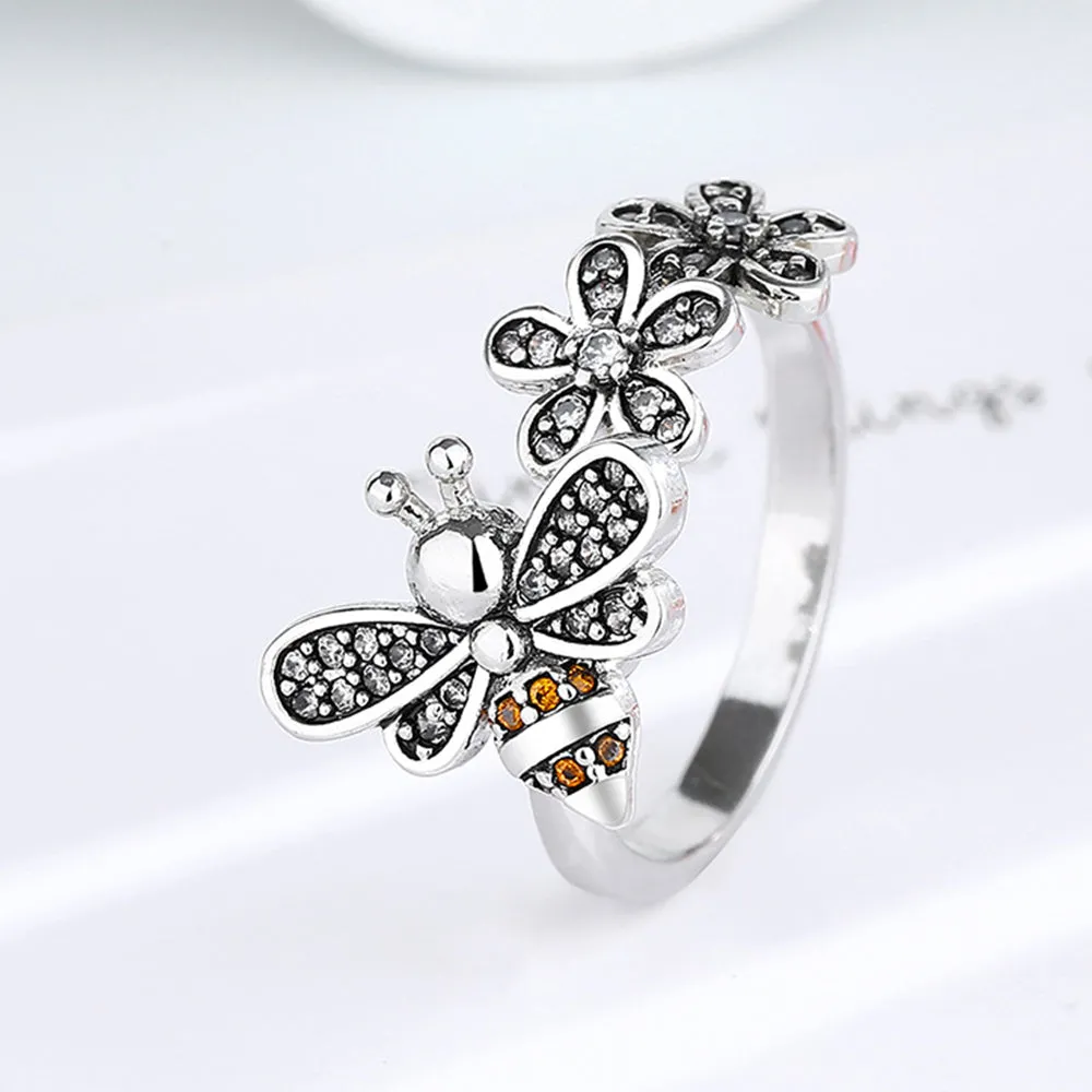 Bee Daisy Rotating Rings Adjustable Fidget Rings for Anxiety Relieving Stress Jewelry Gift for Women