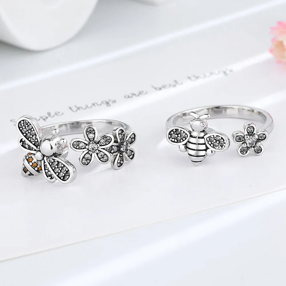 Bee Daisy Rotating Rings Adjustable Fidget Rings for Anxiety Relieving Stress Jewelry Gift for Women
