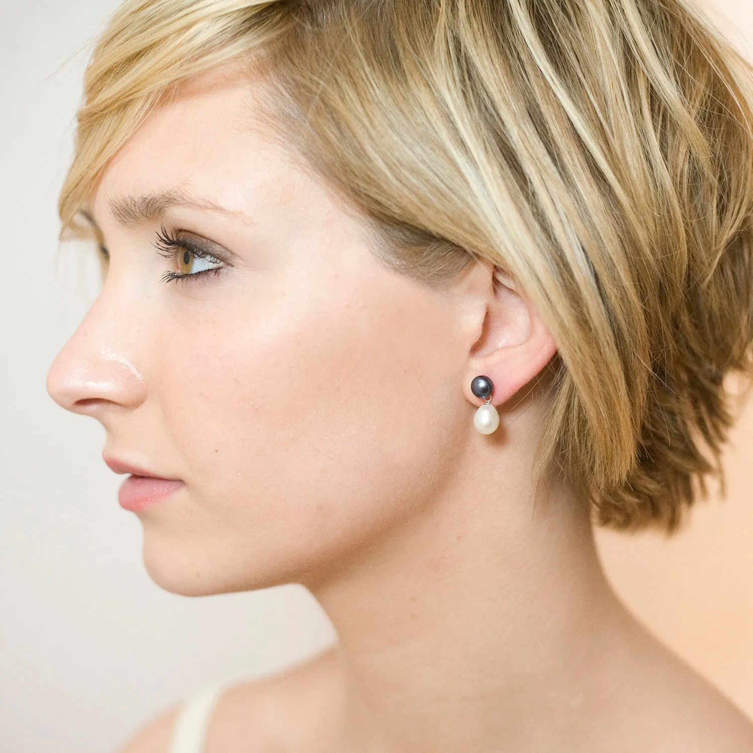 Black & White Freshwater Pearl Mini Silver Drop Earrings