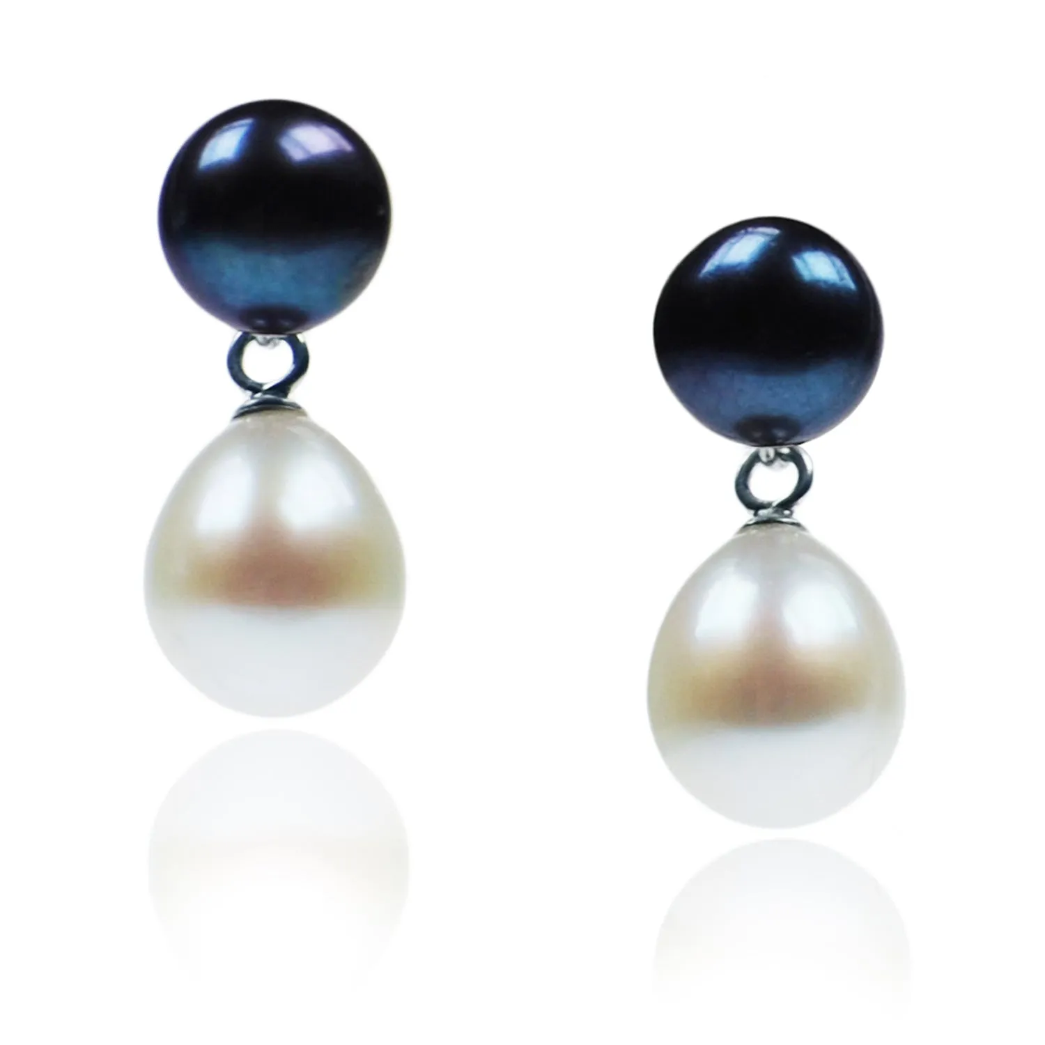 Black & White Freshwater Pearl Mini Silver Drop Earrings