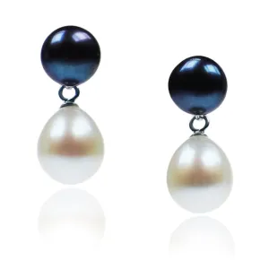 Black & White Freshwater Pearl Mini Silver Drop Earrings