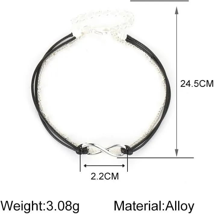Black Anklet Chains for Women Layered Silver Gold Cubic Zirconia Infinity Charm Anklet Bracelet Boho Leather Delicate Summer Beach Jewelry