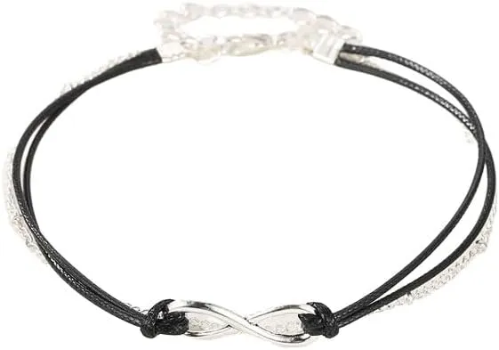Black Anklet Chains for Women Layered Silver Gold Cubic Zirconia Infinity Charm Anklet Bracelet Boho Leather Delicate Summer Beach Jewelry