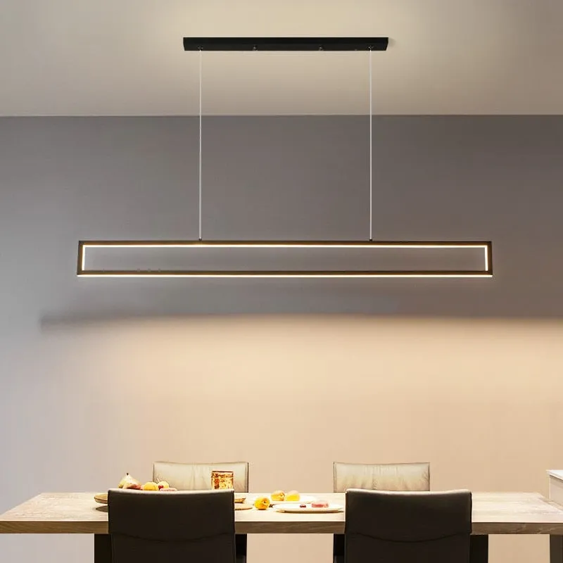 Black Rectangle Metal Kitchen Island LED Chandelier