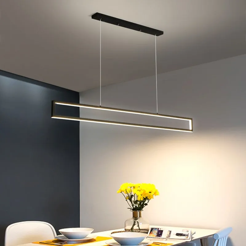 Black Rectangle Metal Kitchen Island LED Chandelier