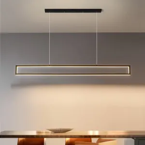 Black Rectangle Metal Kitchen Island LED Chandelier