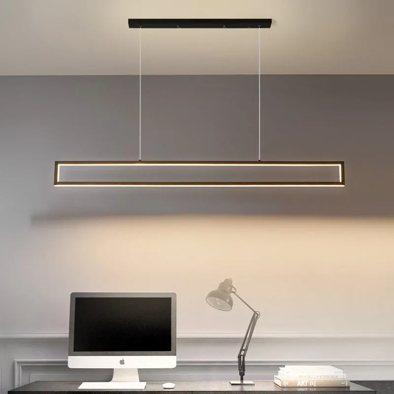 Black Rectangle Metal Kitchen Island LED Chandelier