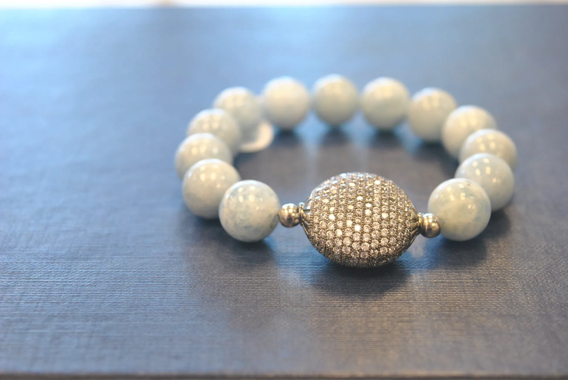 BLUE AQUAMARINE AND RHINESTONES WITH ANGEL EYE CHARM STATEMENT BRACELETS SET